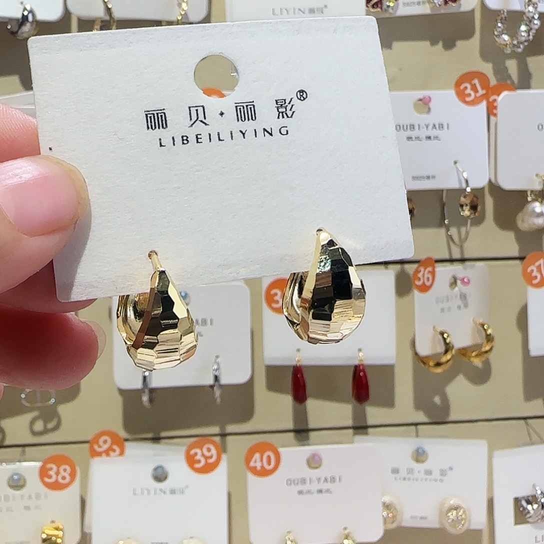 合成碳硅石纯铜金色耳扣