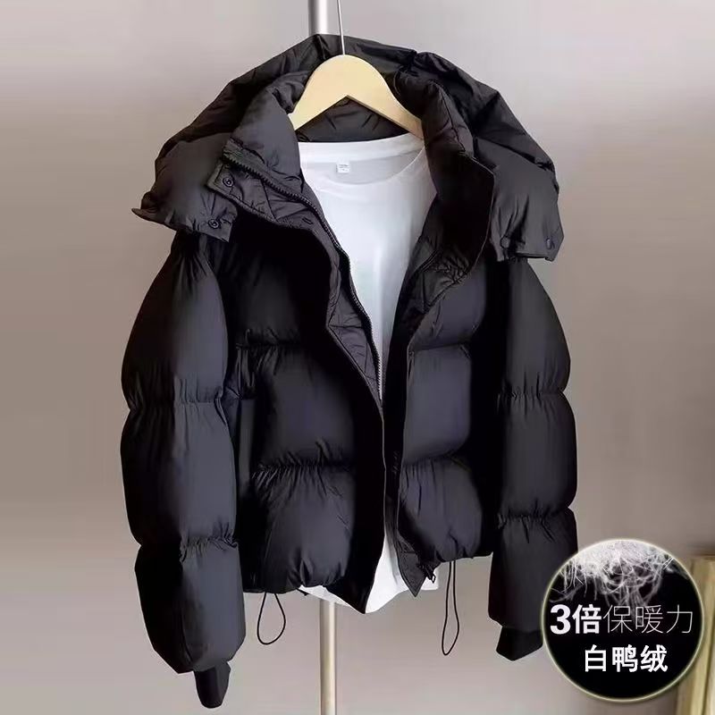 白鸭绒羽绒服女短款2025冬季新款韩版宽松时尚保暖面包服遮肉外套