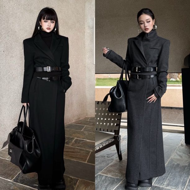 Blackgirl新款【霸道总裁】小众高级西装羊绒毛呢套装收腰显瘦长裙