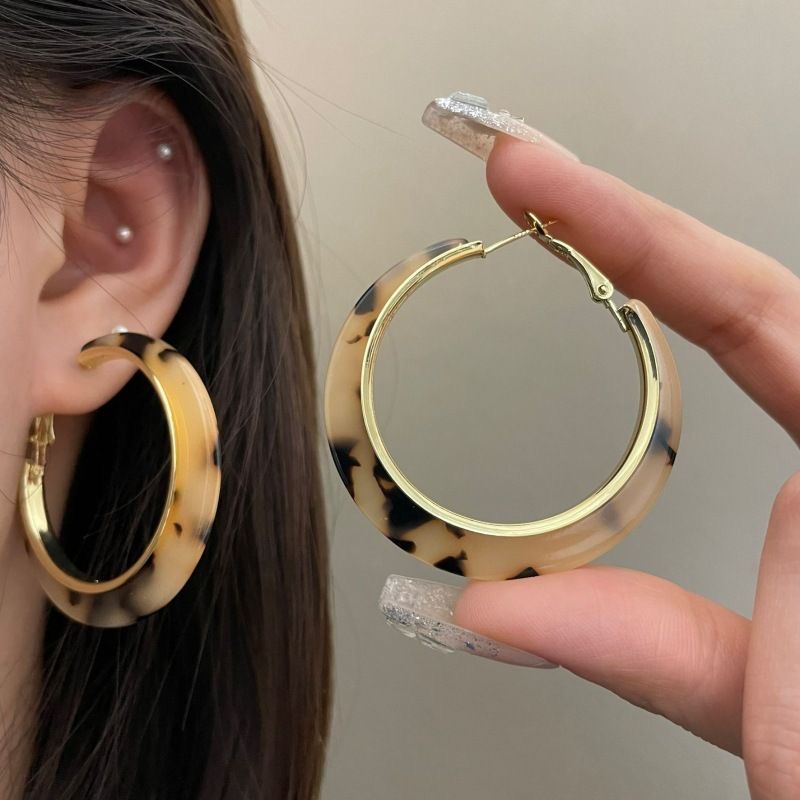 铜合金耳饰 欧美时尚高级感豹纹耳圈耳环女个性大圈圈E073