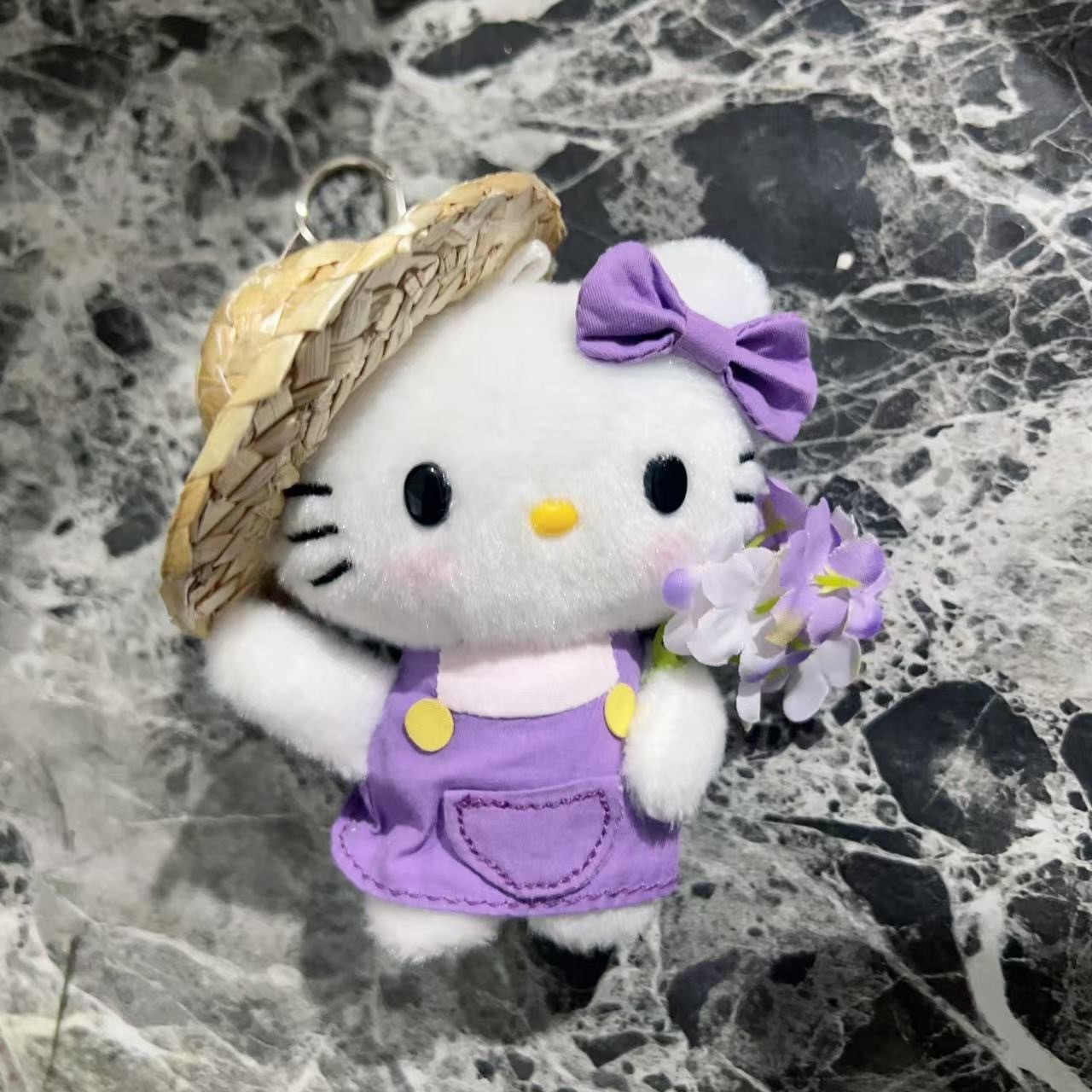 度假风薰衣草紫色系列KT包包挂件草帽猫咪包包挂饰