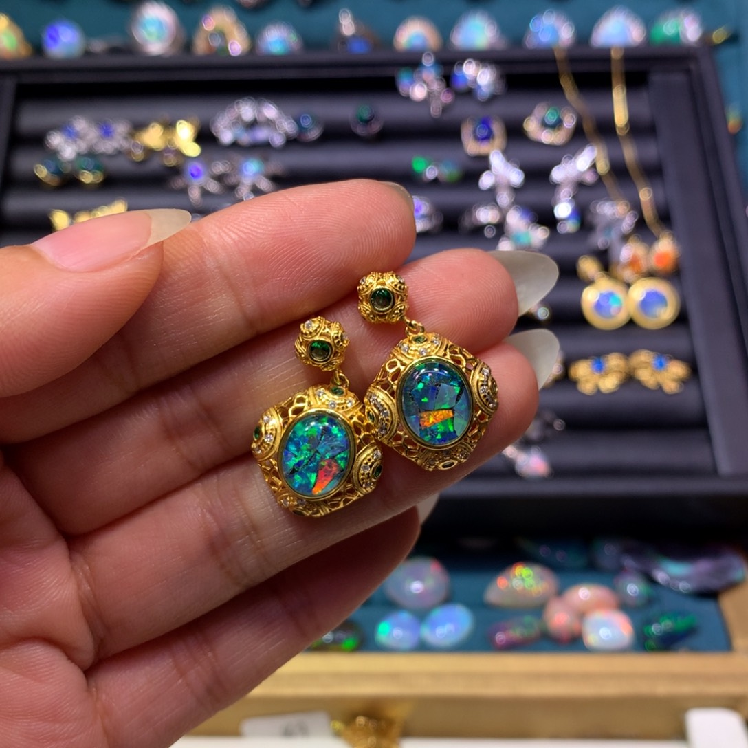 香***路欧泊银S925镶嵌耳饰款