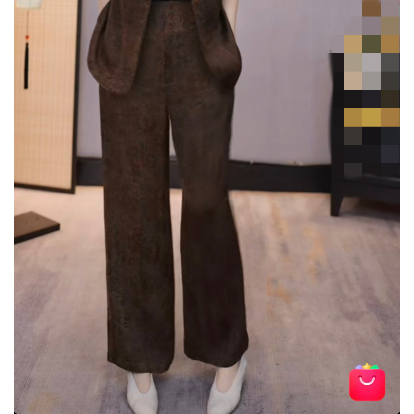 【千奈莉 柿柿如意】90姆米柞蚕丝显瘦时尚百搭高腰直筒裤YJ189