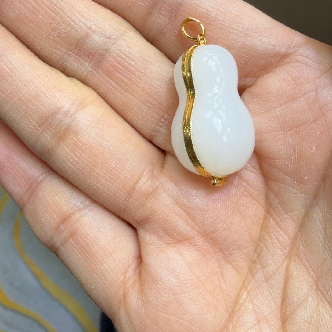 和田玉18K金镶嵌颈饰俄料白玉花开见佛TZ多样性拍一发一