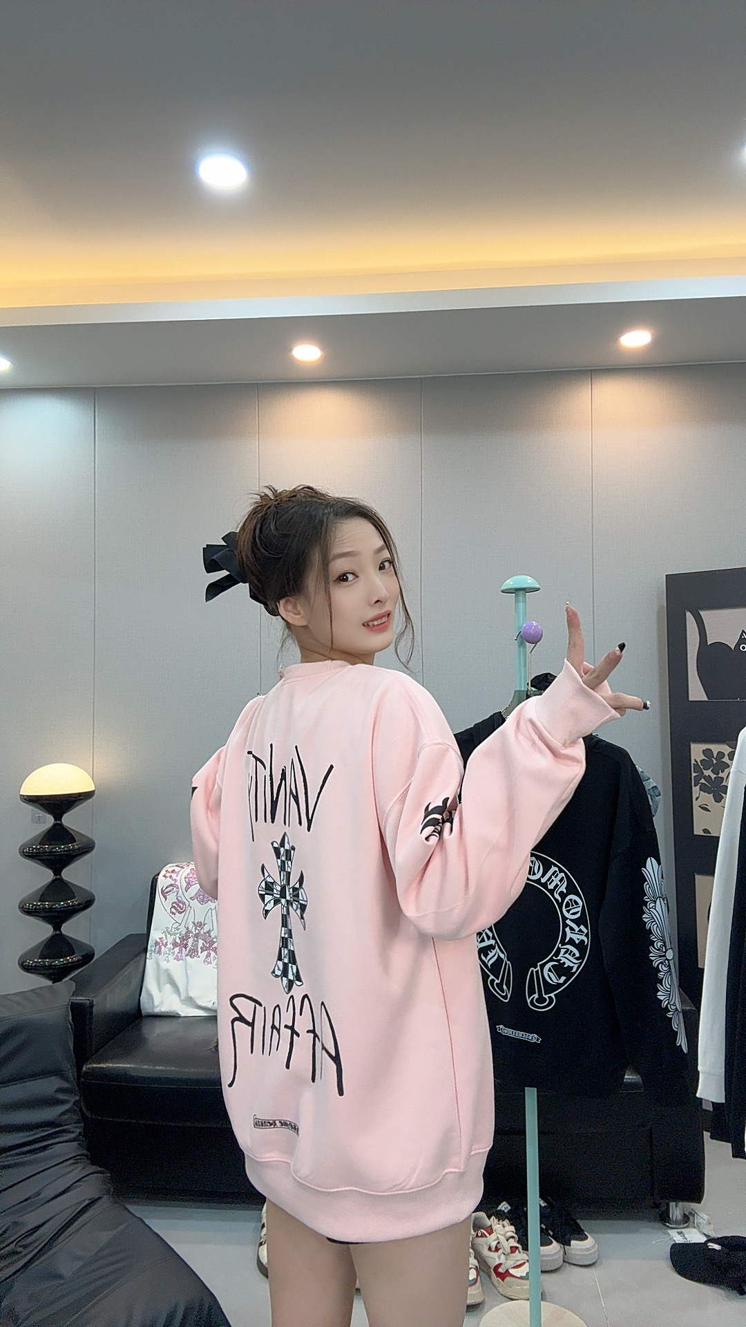 【W412】粉色大西瓜十字架加厚款式百搭圆领时尚450g圆领卫衣