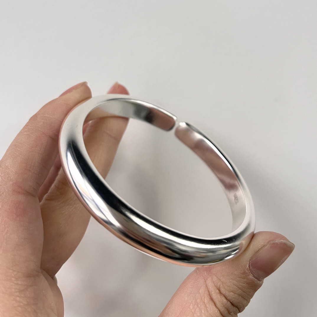 足银银制品 足银999手镯 手工定制素圈高背泥鳅背柔光