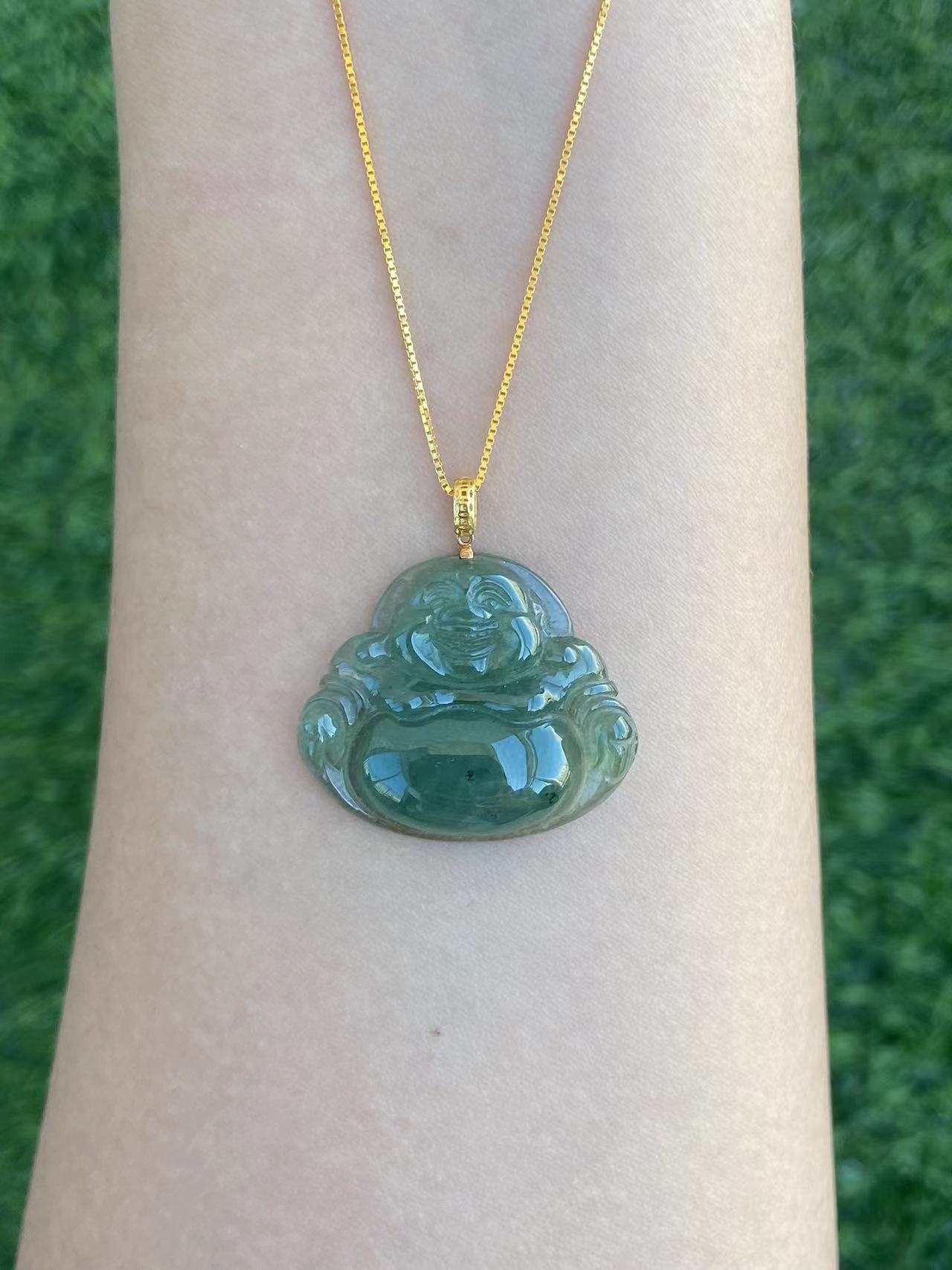 赠S925银链18K金天然玉石正品翡翠佛公绿镶嵌吊坠（多样性发一件）h