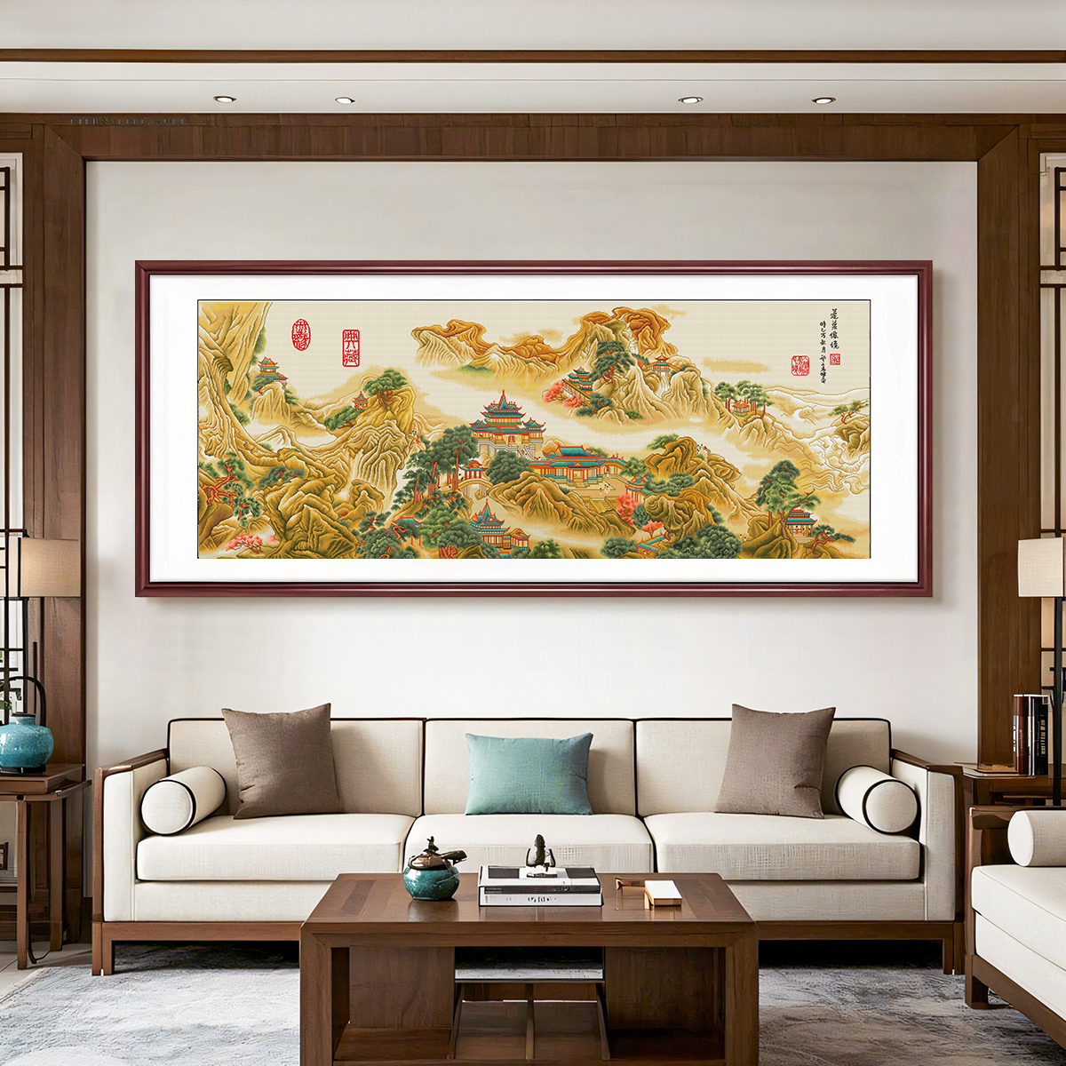 芊虹秀蓬莱仙境十字绣2025年新款客厅新中式大气高端风景名画刺绣
