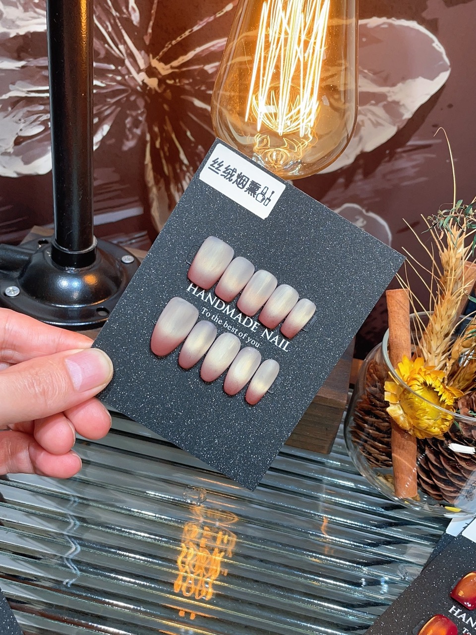 【丝绒烟熏】猫眼纯手工高定穿戴甲光疗甲秋冬必备