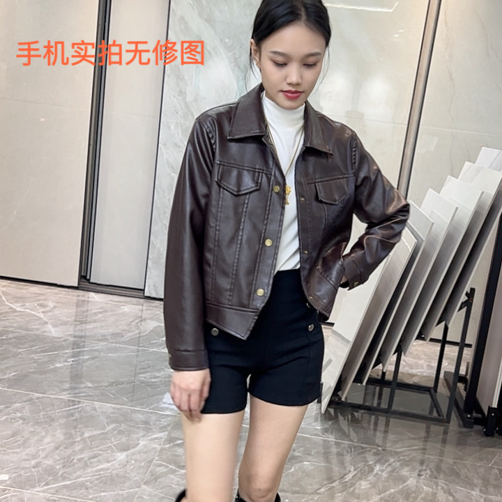 2025新款皮衣外套港百搭风短款翻领皮衣女外套夹克复古皮衣时尚