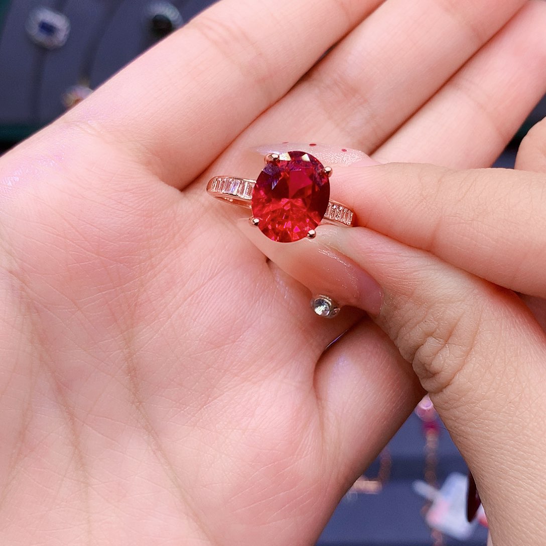 红宝石戒指银S925镶嵌