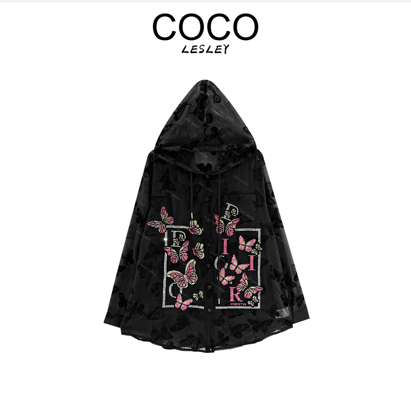 COCO LESLEY 重工烫钻蝴蝶潮流防嗮连帽外套WT3311