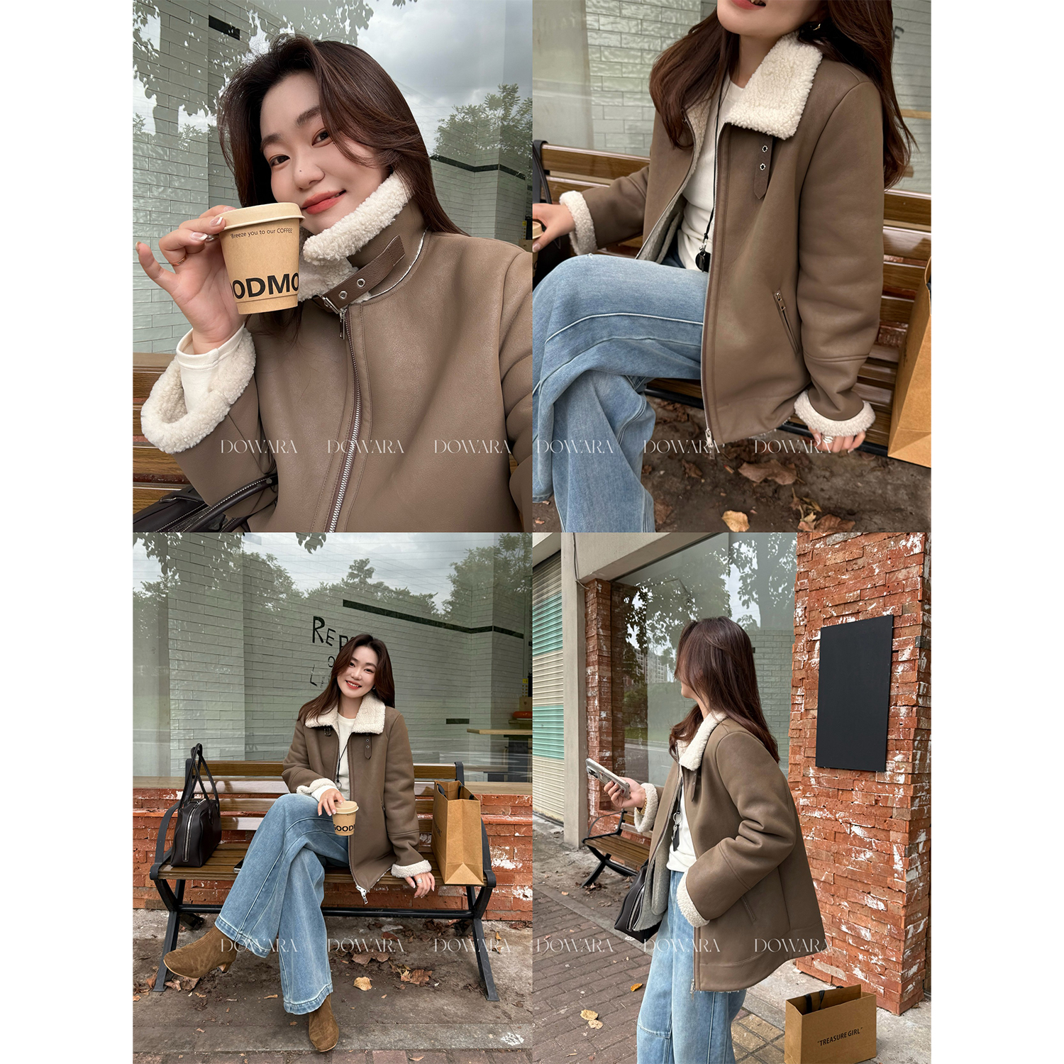 大婉酱微胖定制【温柔冒险家】冬气质百搭毛毛一体机车短外套 2571D