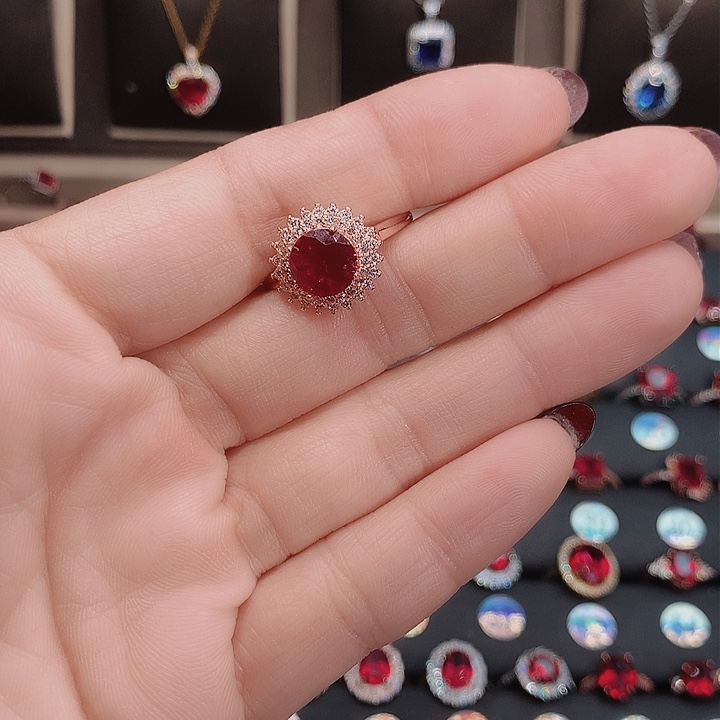 红宝石戒指银S925镶嵌8