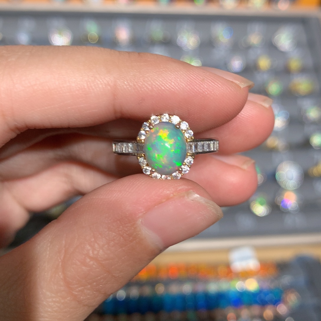 银S925镶嵌欧泊欧泊戒指y