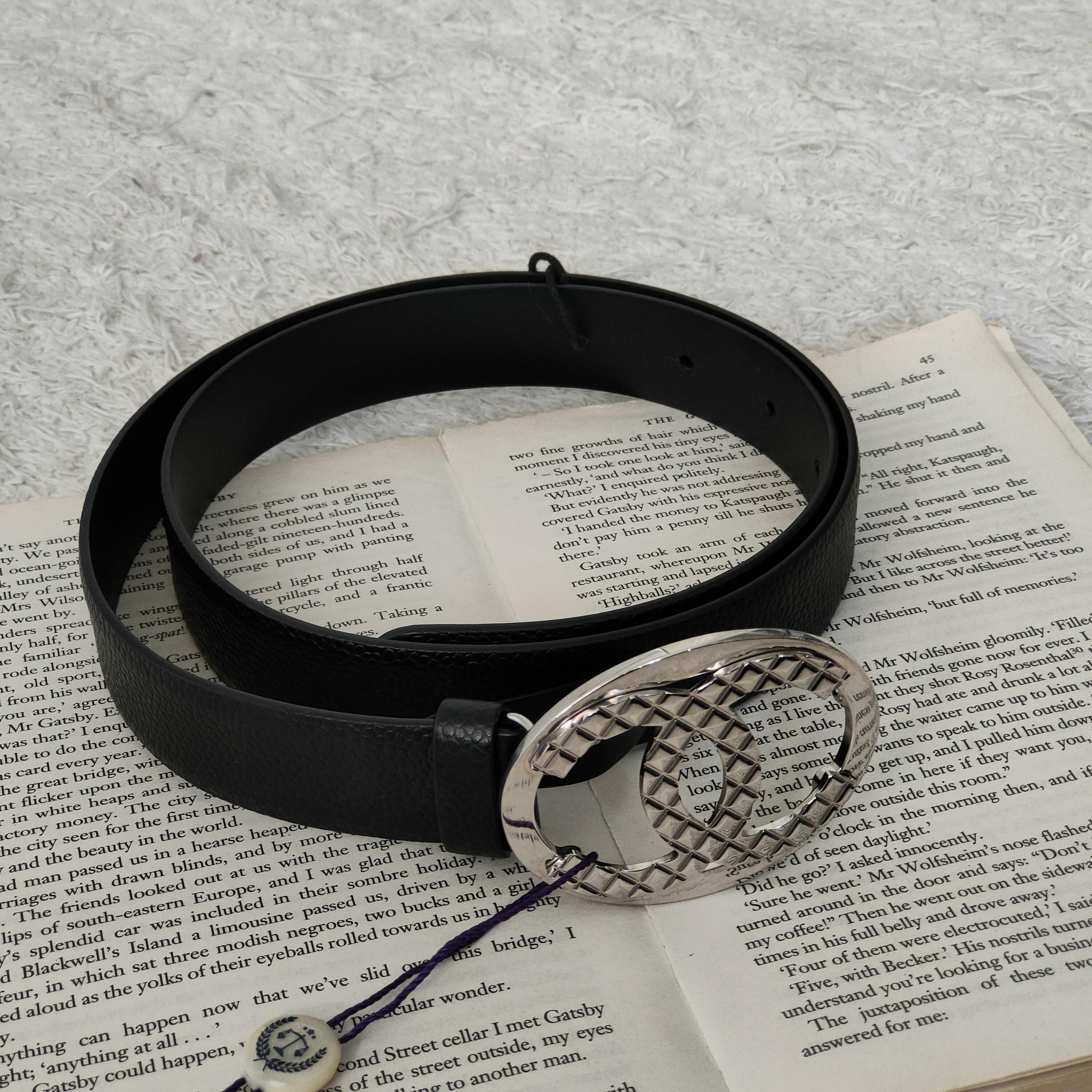 95新 Chanel/香奈儿 Azul-23C黑银荔枝皮菠萝双C扣时尚皮带 38142