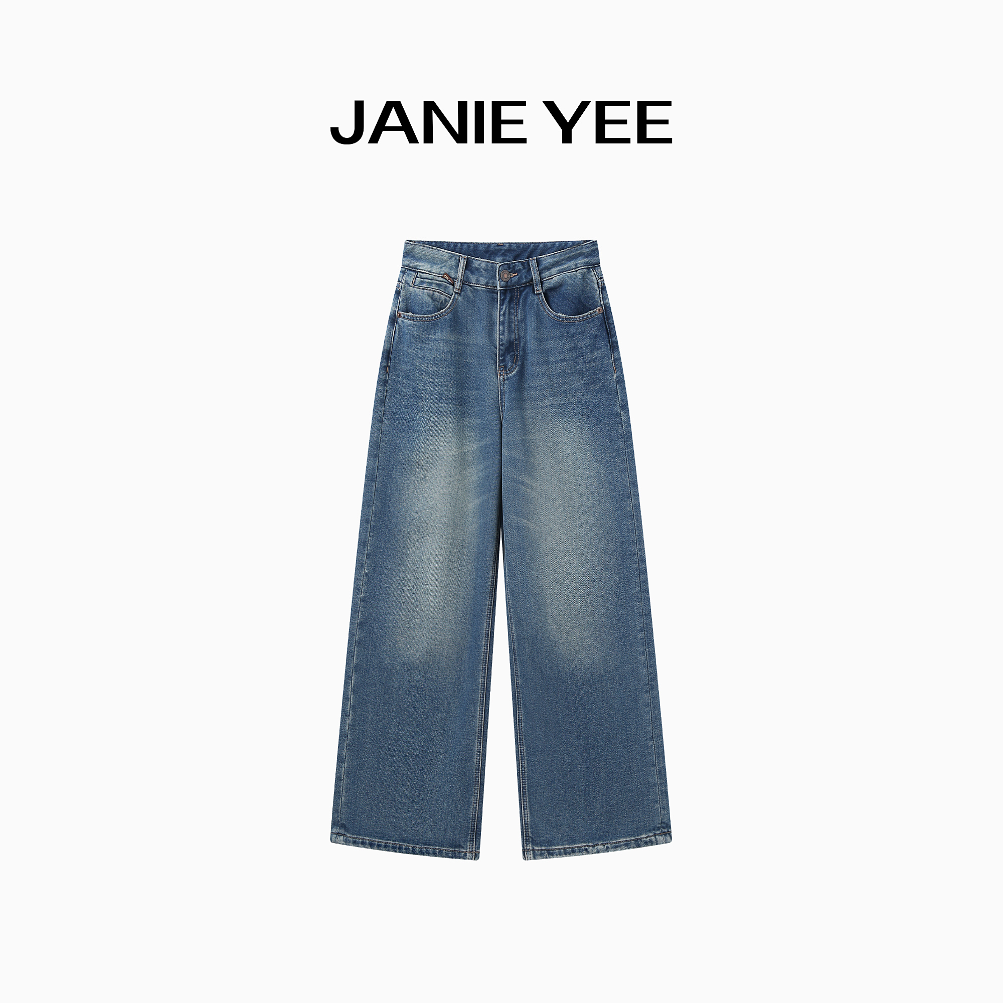 Janie Yee“暖牛”加绒加厚保暖休闲宽松直筒牛仔长裤女冬 25A3546