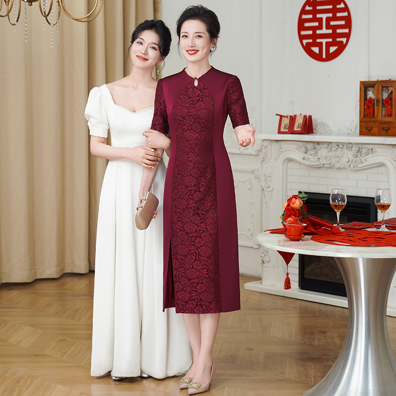 50402喜婆婆婚宴装夏季新款连衣裙子儿子结婚礼喜妈妈礼服裙子
