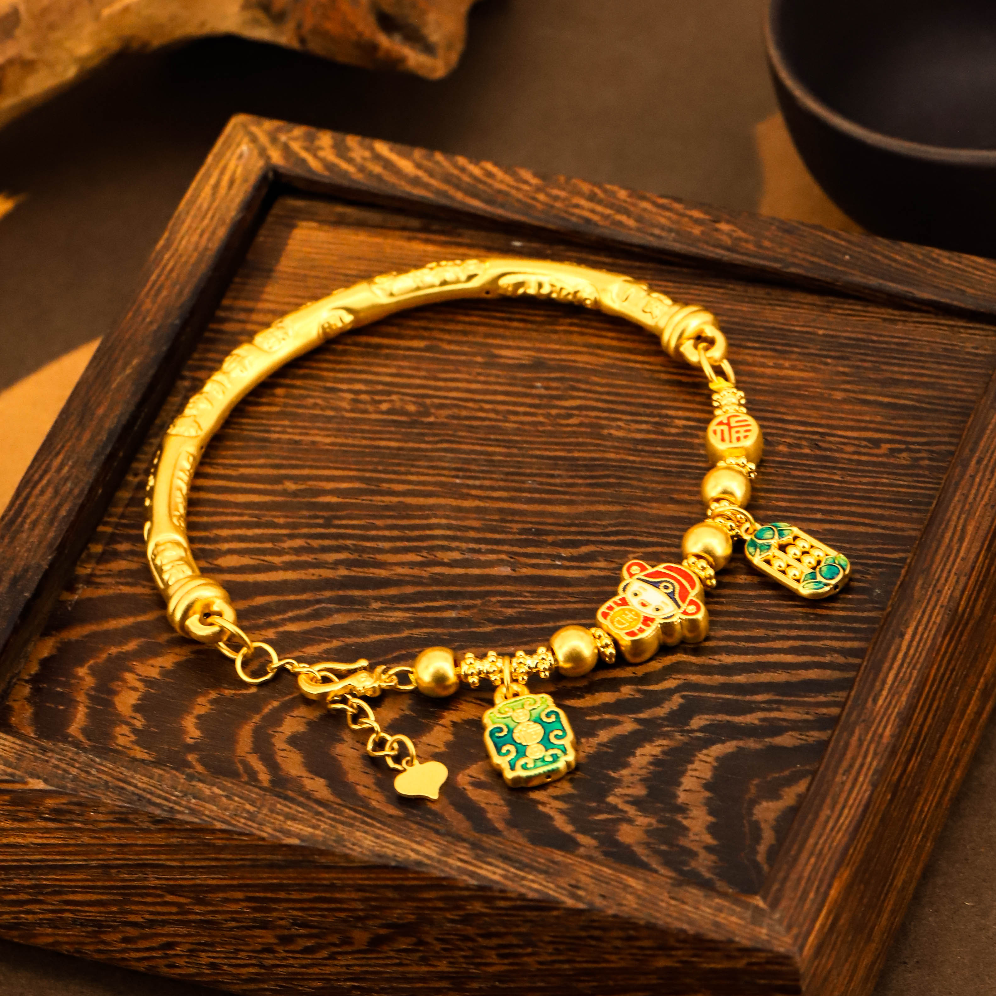 鸣钻国际【漫漫专享】足金999 财神算盘福字半镯送礼 HJS929
