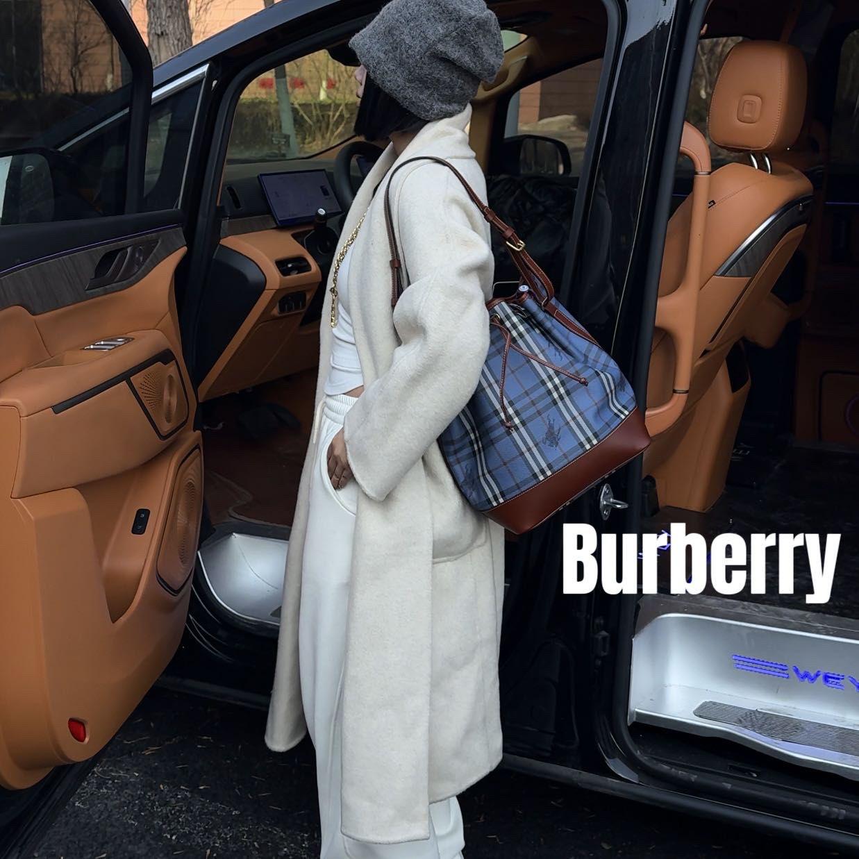 修复品619611/BURBERRY/博柏利蓝色抽绳水桶包
