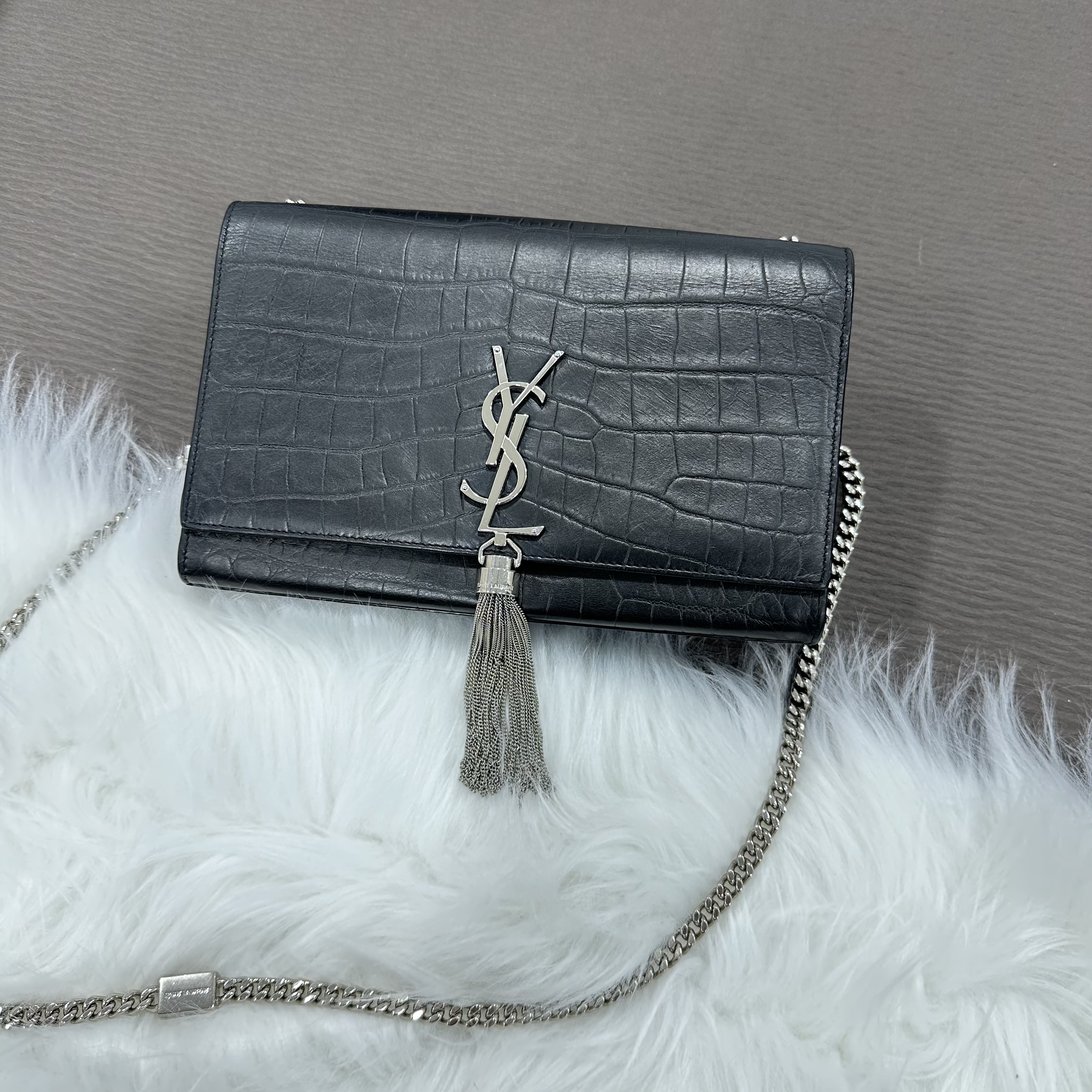 95新 YSL/圣罗兰 YSL鳄鱼压纹流苏kate 