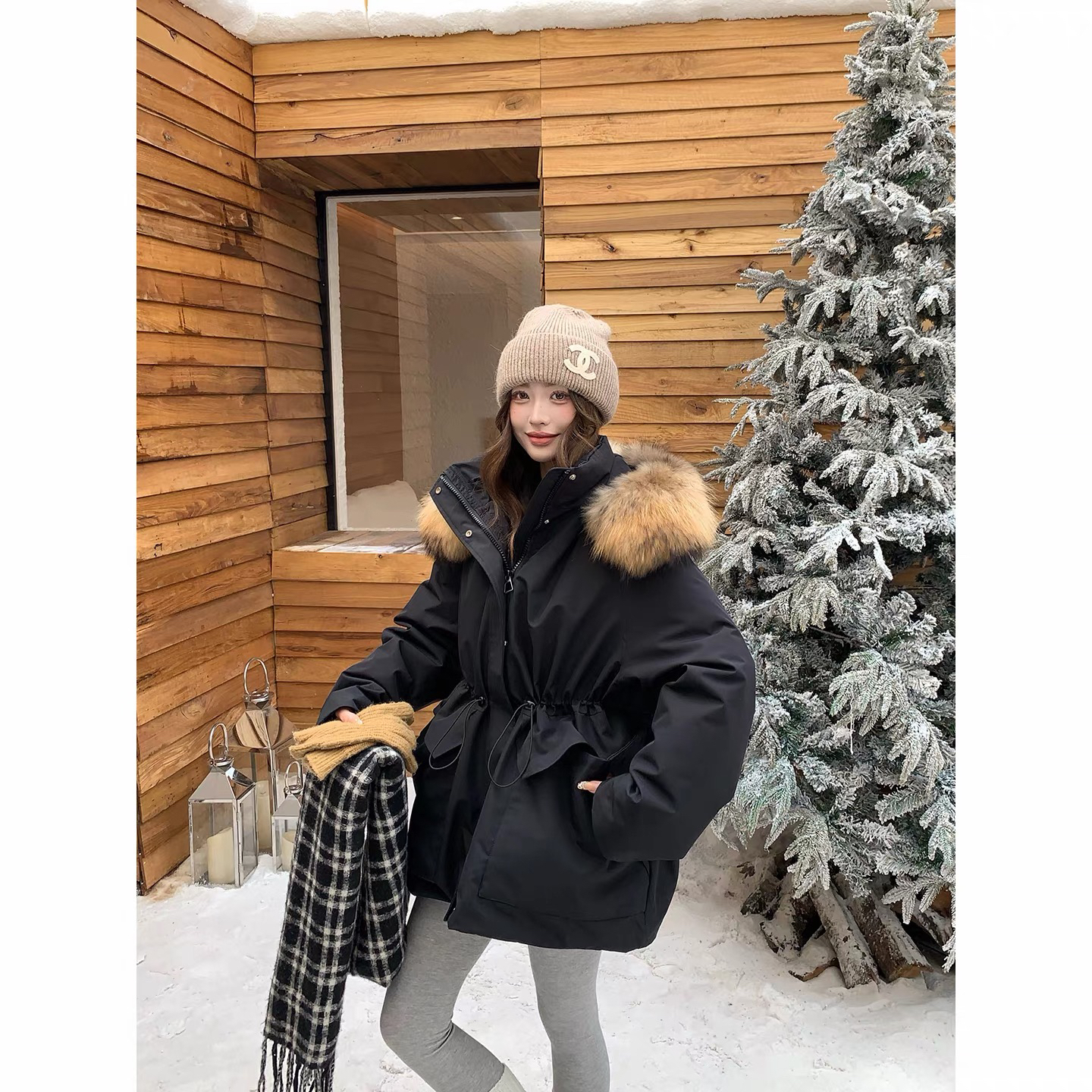 995无毛领韩系收腰极简连帽外套31大厅