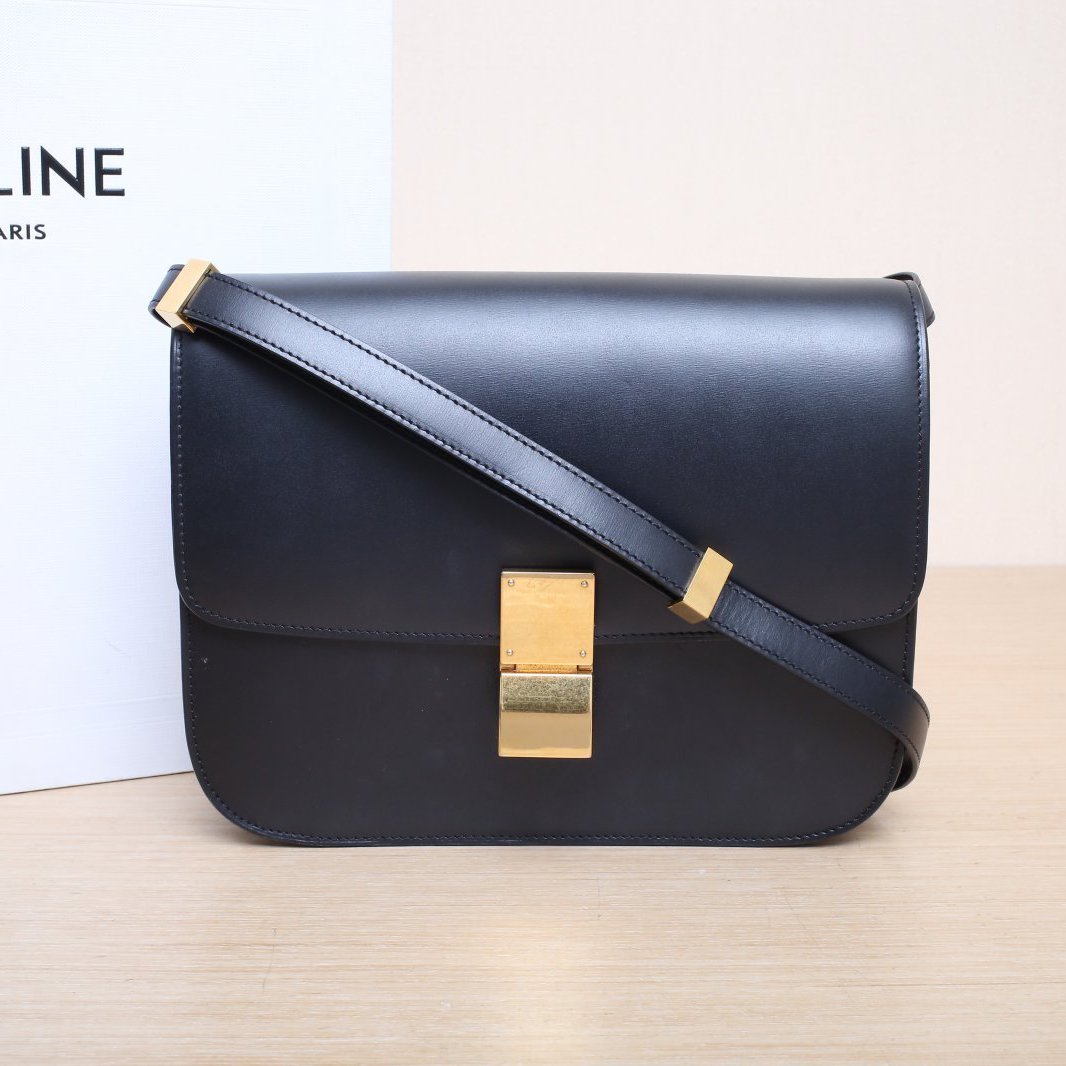 95新 Celine/思琳 攀攀 Classic Box 中号 黑色 皮革C 金扣