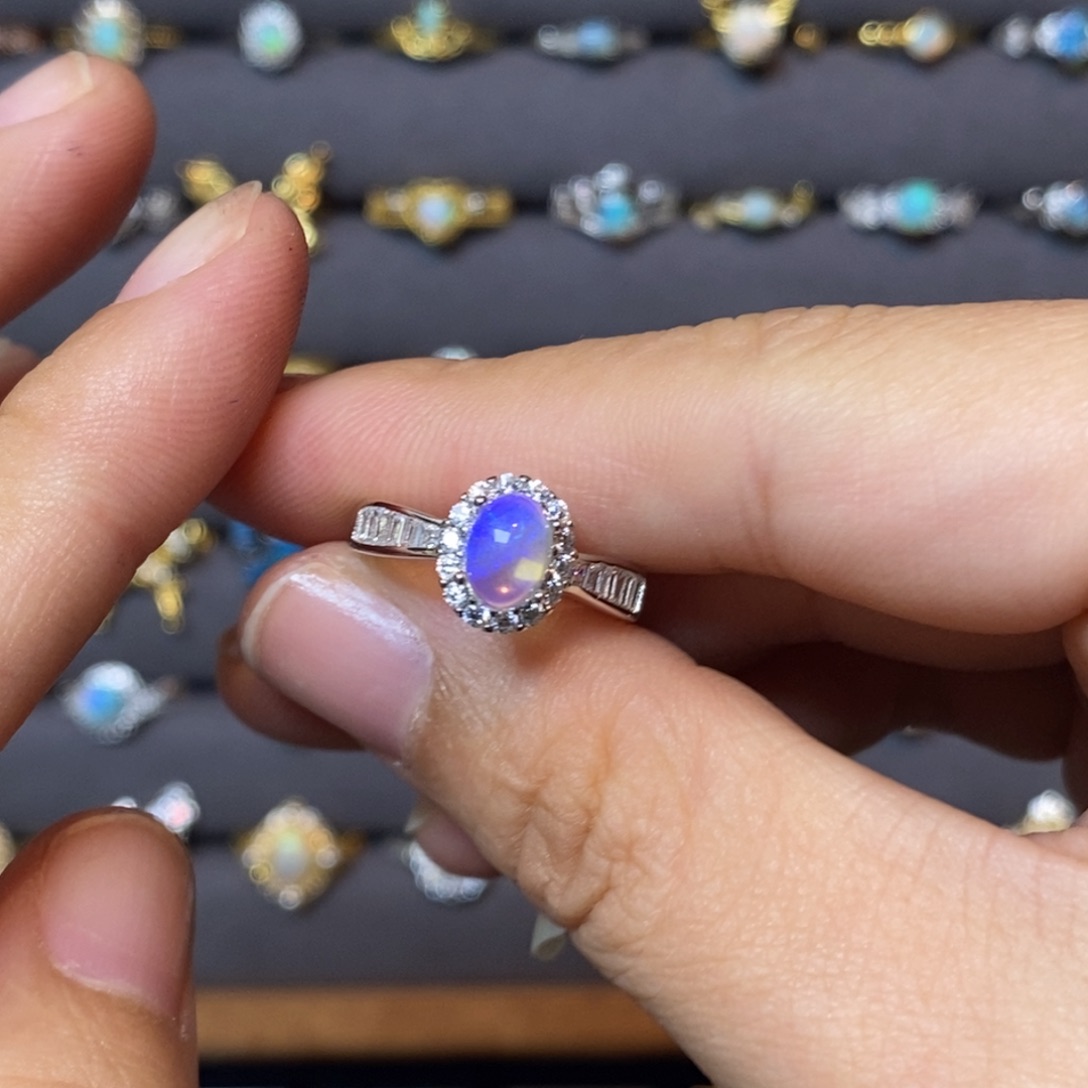 欧泊珠宝奇石银S925镶嵌戒指