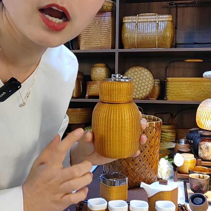 毛*虫竹丝扣瓷工艺保温杯花边280