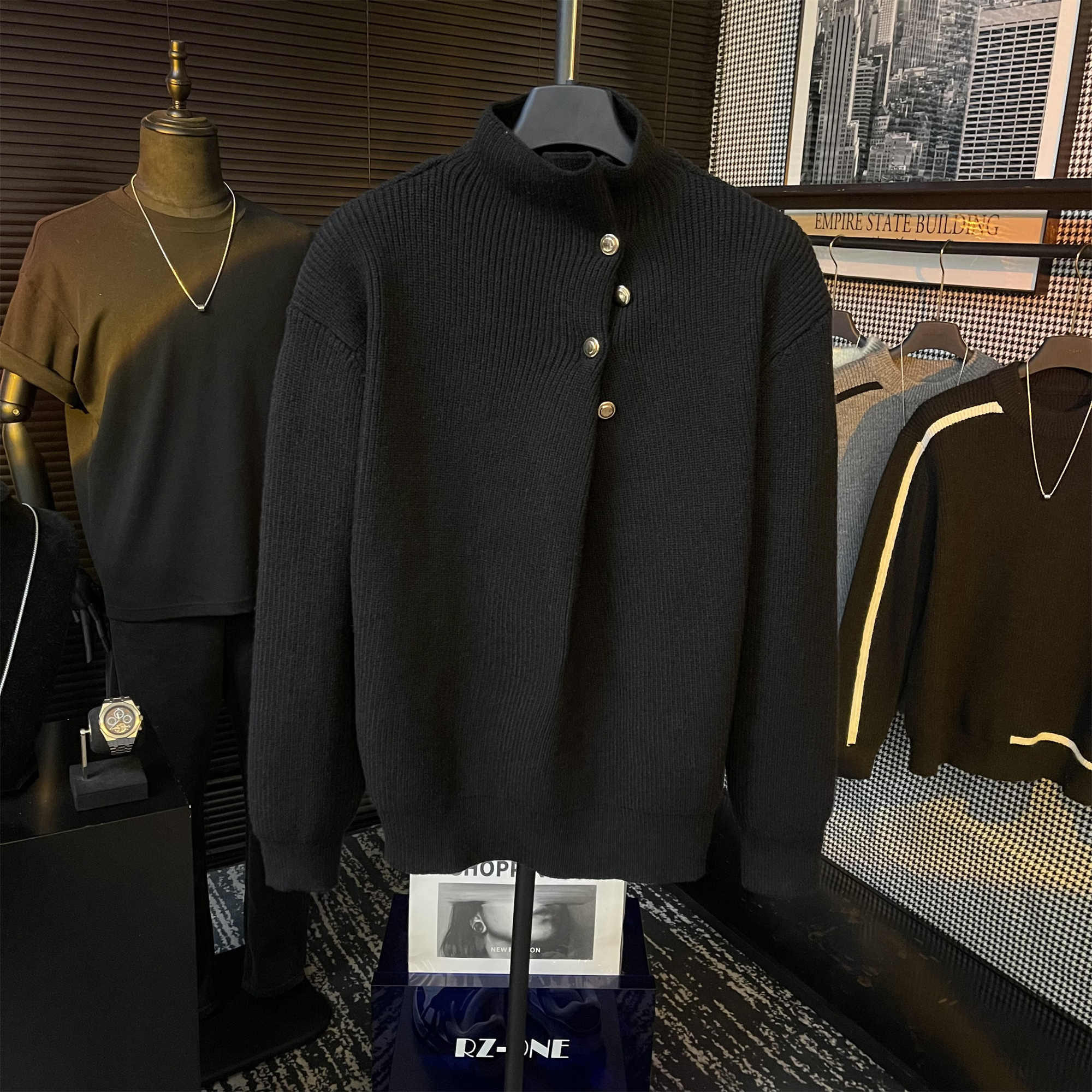 【BJ】男士冬季原创加厚保暖双重设计高领毛衣高级感针织衫男士