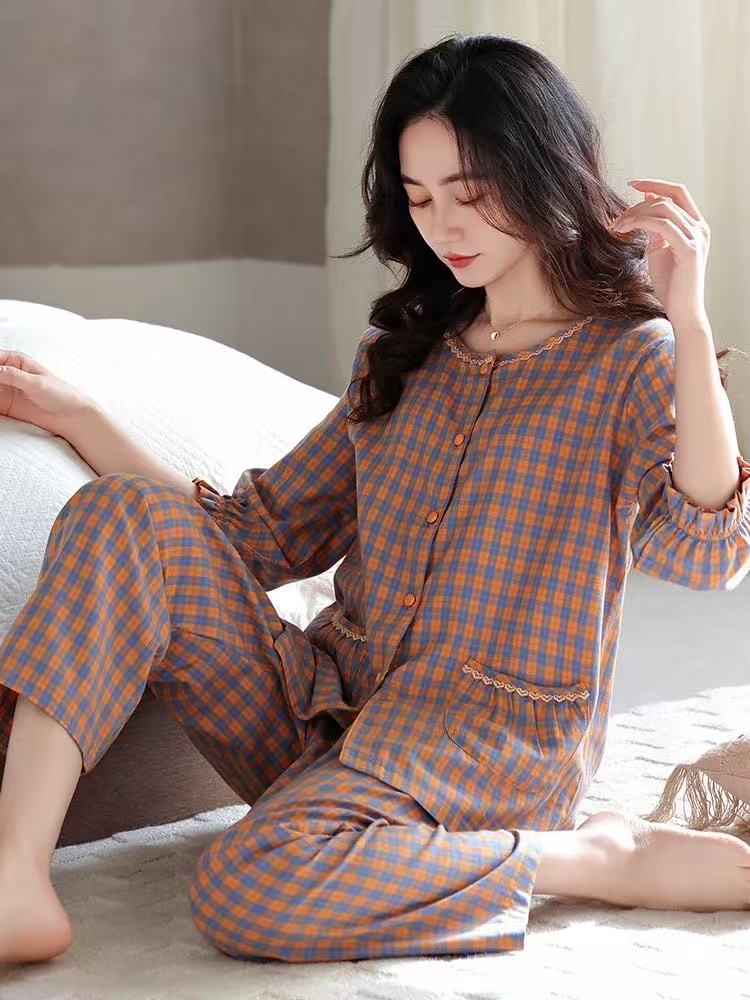 2025新款睡衣女士春夏款短袖七分裤薄款纯棉家居服全棉套装
