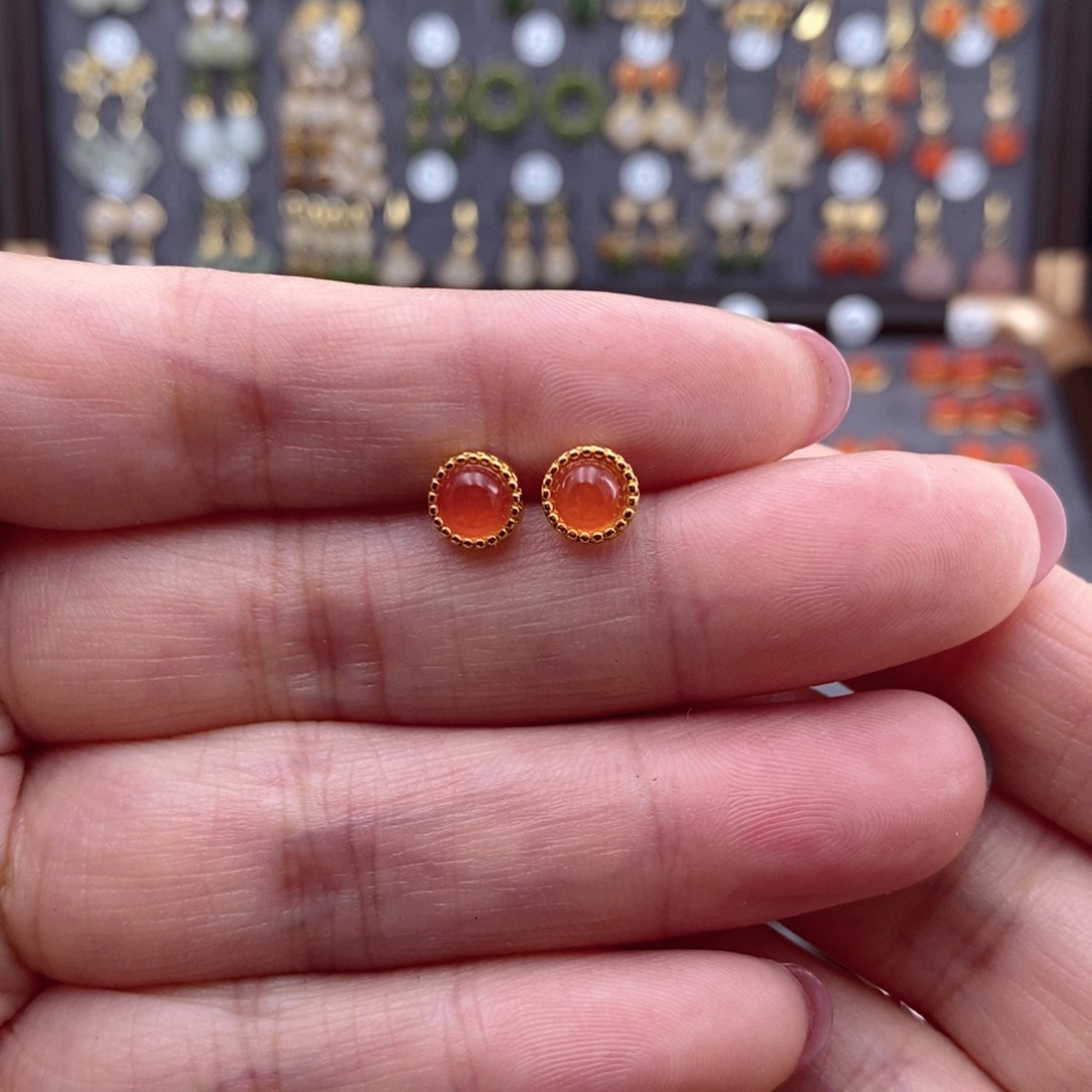 银S925镶嵌和田玉耳饰阿*