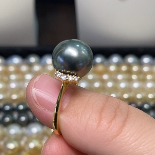 海水珍珠戒指银S925镶嵌12.8