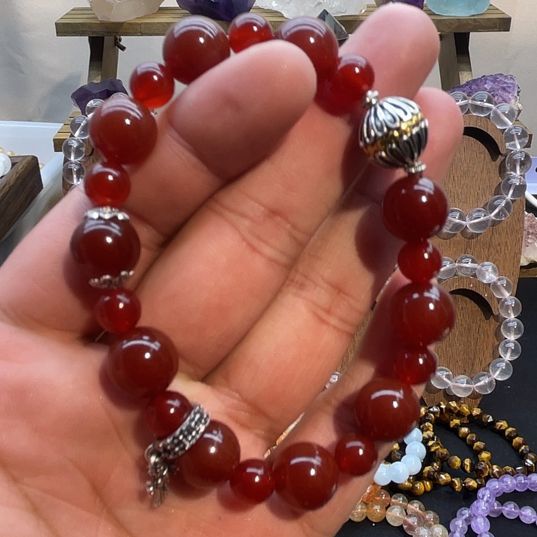 水晶手链合金纯天然红玛瑙