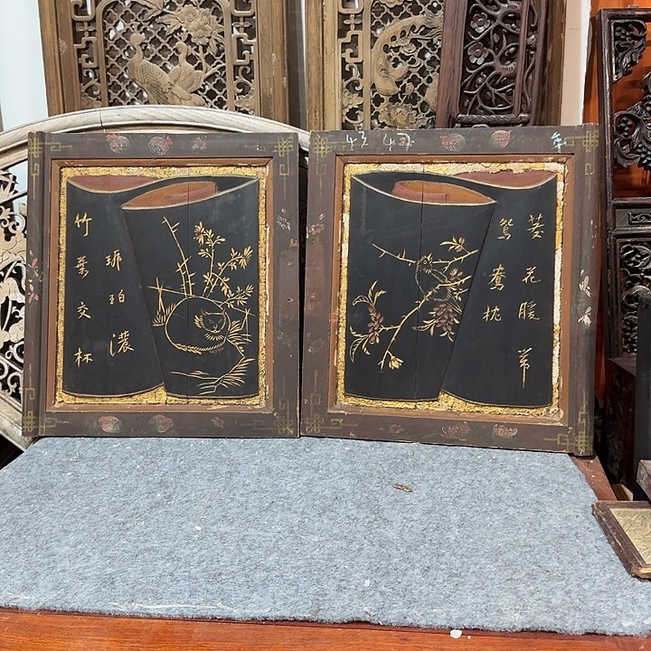 尘***术红木刻花挂片一对一对
