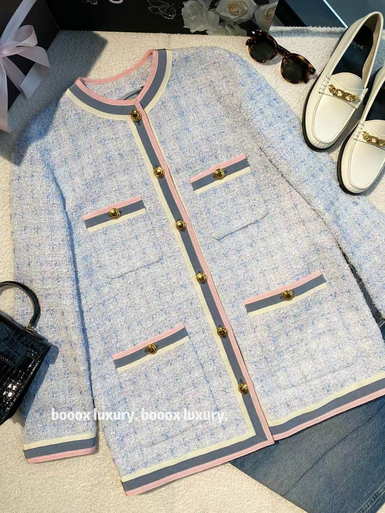 95新 GUCCI/古驰 bb2628 棉/聚酯纤维 蓝色小香风外套 38码