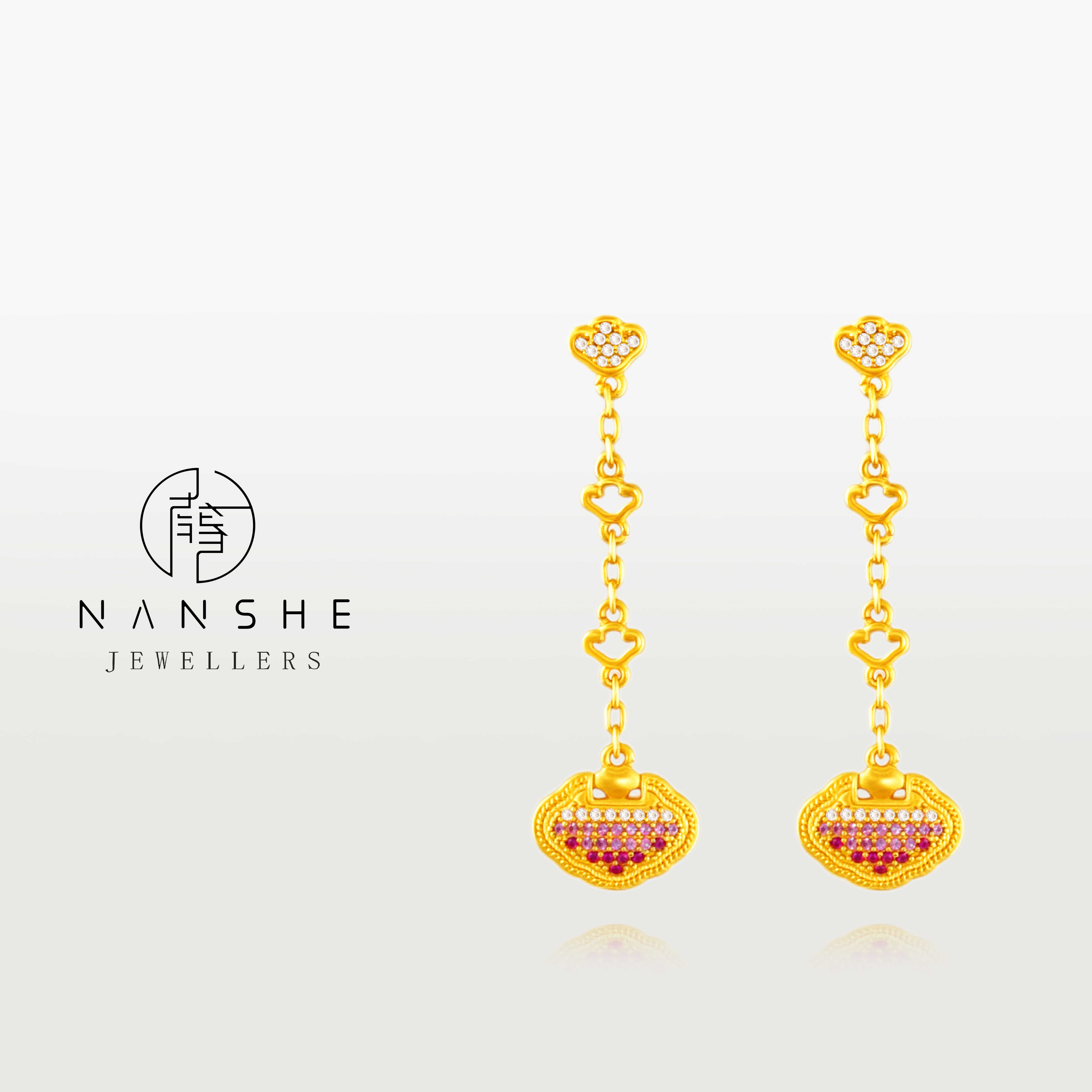 NANSHE/南奢 新中式满镶顺心如意耳钉L2151