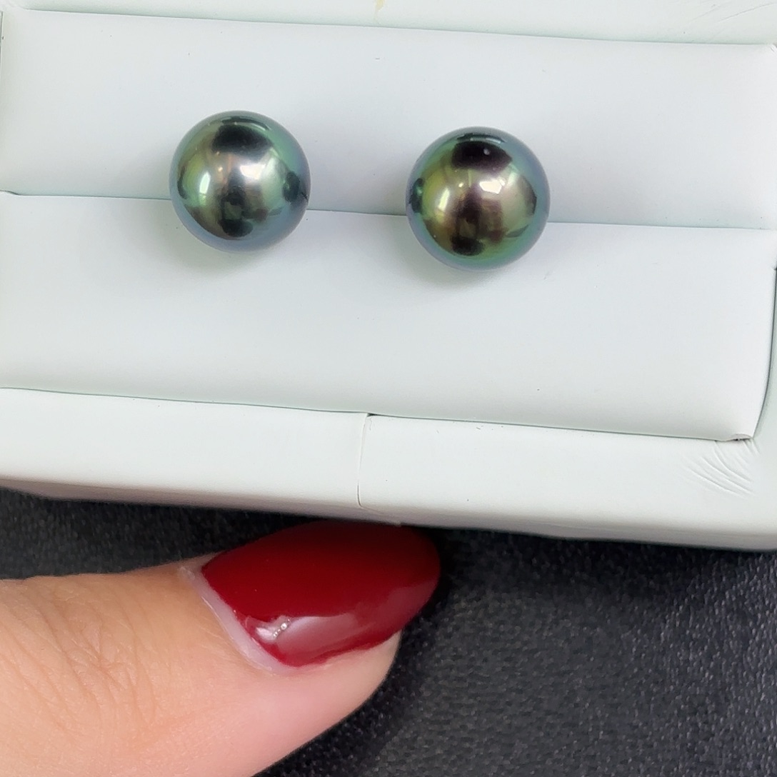 定制海水珍珠耳饰银S925镶嵌8-9mm大溪地耳饰