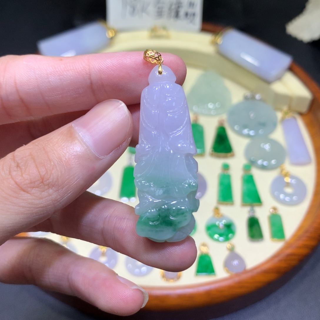 翡翠18K金镶嵌吊坠(不含链)