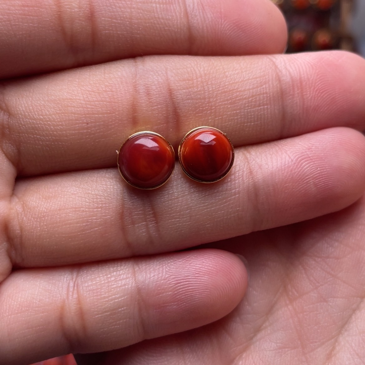 【闪购商品】银S925镶嵌圆牌耳钉南红玛瑙*️**