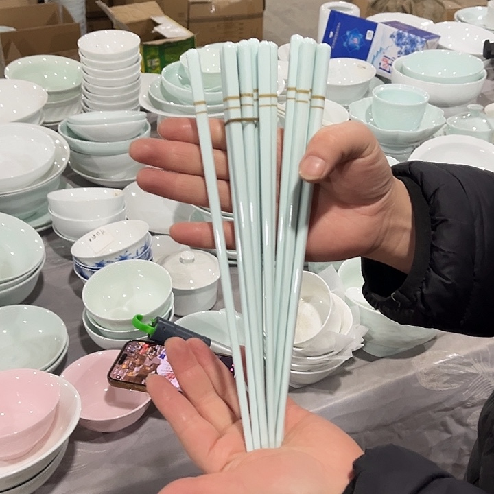 羽****瓷片青色陶瓷筷子十双包邮