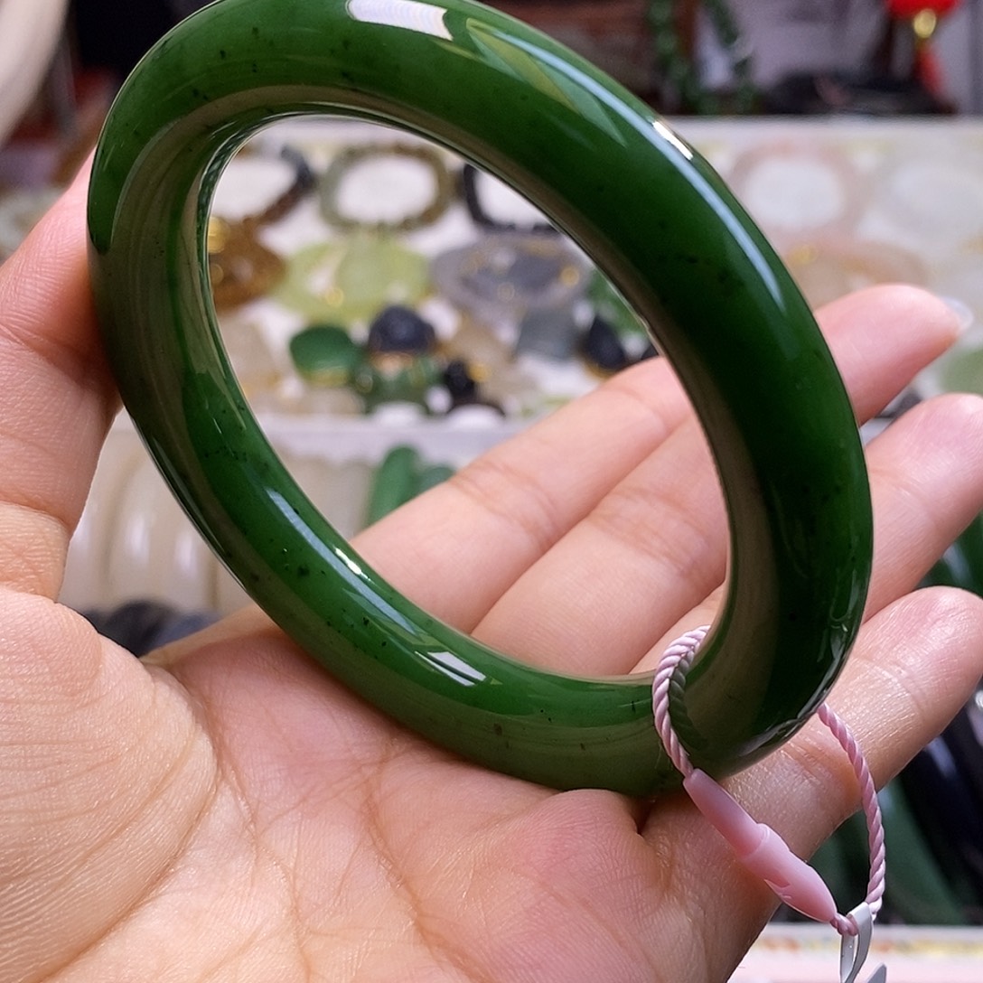 和田玉未镶嵌颈饰毕业级老矿料碧玉七号矿圆条手镯57