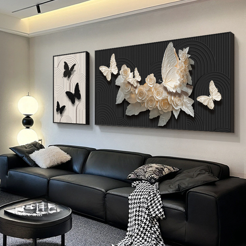 意式极简客厅沙发背景墙装饰画蝴蝶轻奢高级感挂画适合大白墙壁画