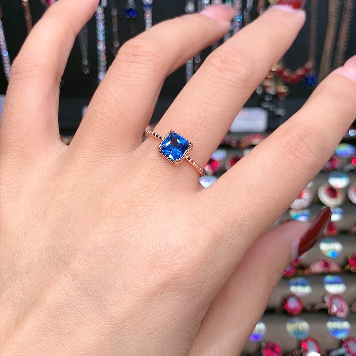蓝宝石戒指银S925镶嵌6