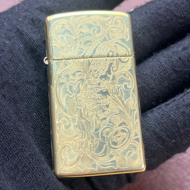 Zippo打火机铜窄机正面貔貅背面鱼