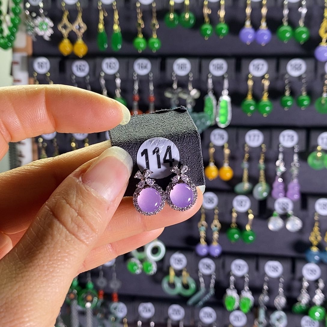 银S925镶嵌翡翠耳饰114