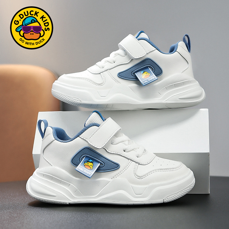 小黄鸭童鞋儿童防水皮面男孩运动鞋子春季爆款男童软底学校小白鞋