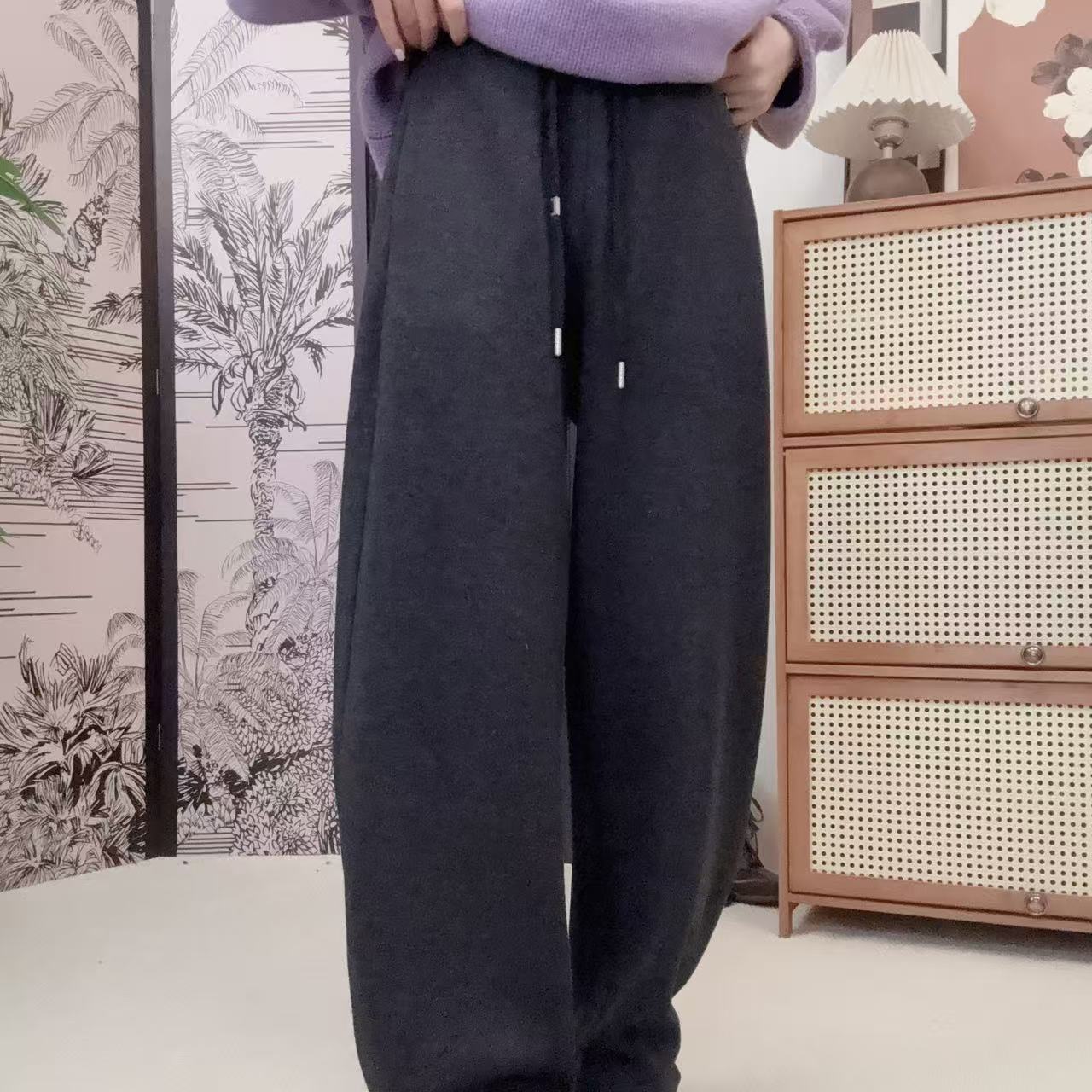 IXIAN女装-秋冬季时尚长裤纯色休闲裤阔腿裤加绒百搭宽松抽绳女裤