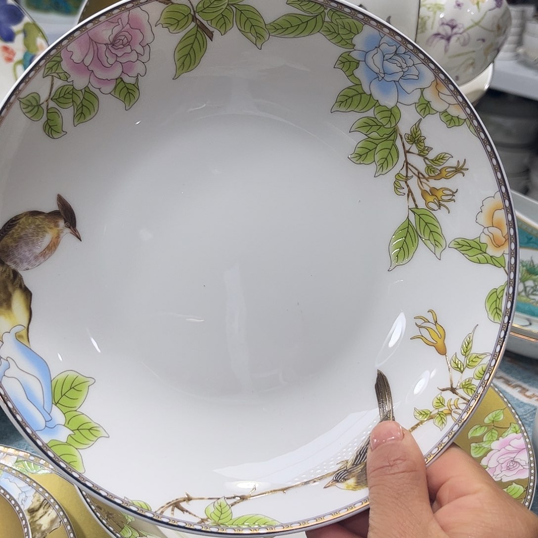 瓷片琴瑟和鸣八寸深盘四个微瑕