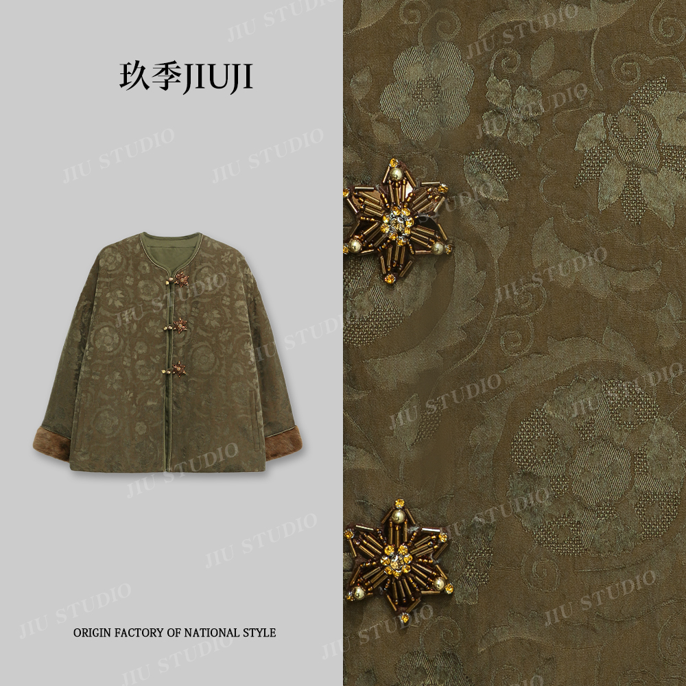 【松涧星钿】国风上衣提花星芒钻饰外套90白鸭绒新中式羽绒服 F1671